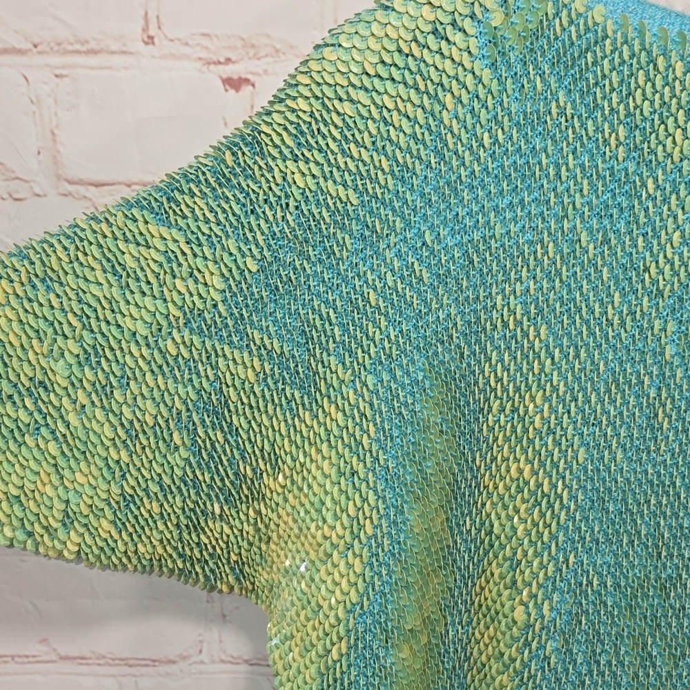 Teal/Lime Green Razzle Dazzle Sequin Blouse Size M - Picture 3 of 14